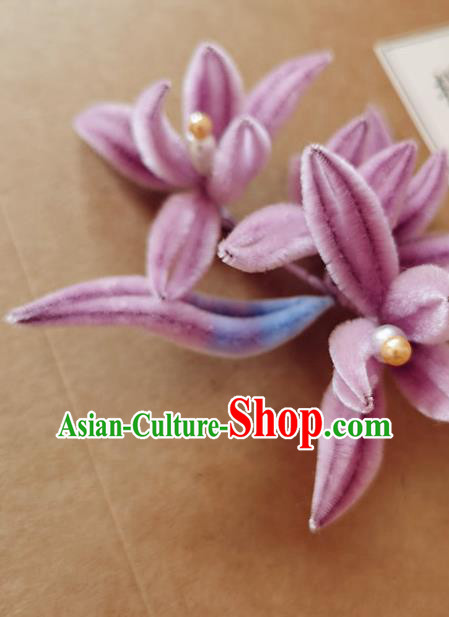 China Classical Hanfu Pearls Hair Stick Traditional Ancient Court Lady Pink Velvet Orchids Hairpin China Classical Hanfu Pearls Hair Stick Traditional Ancient Court Lady Pink Velvet Orchids Hairpin