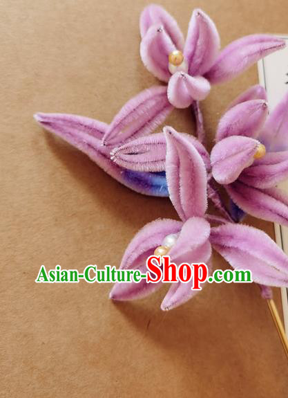 China Classical Hanfu Pearls Hair Stick Traditional Ancient Court Lady Pink Velvet Orchids Hairpin China Classical Hanfu Pearls Hair Stick Traditional Ancient Court Lady Pink Velvet Orchids Hairpin