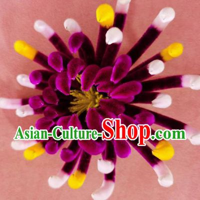 China Classical Hanfu Velvet Hairpin Traditional Ancient Court Lady Purple Chrysanthemum Hair Stick