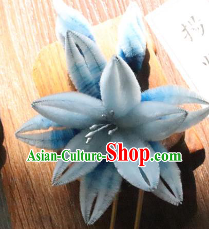 China Classical Hanfu Blue Velvet Hairpin Traditional Ancient Court Lady Orchids Hair Stick China Classical Hanfu Blue Velvet Hairpin Traditional Ancient Court Lady Orchids Hair Stick
