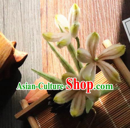 China Classical Hanfu Velvet Orchids Hairpin Traditional Ancient Court Lady Hair Stick China Classical Hanfu Velvet Orchids Hairpin Traditional Ancient Court Lady Hair Stick