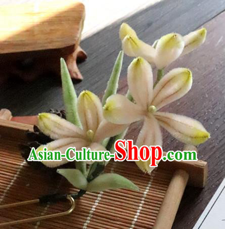 China Classical Hanfu Velvet Orchids Hairpin Traditional Ancient Court Lady Hair Stick China Classical Hanfu Velvet Orchids Hairpin Traditional Ancient Court Lady Hair Stick