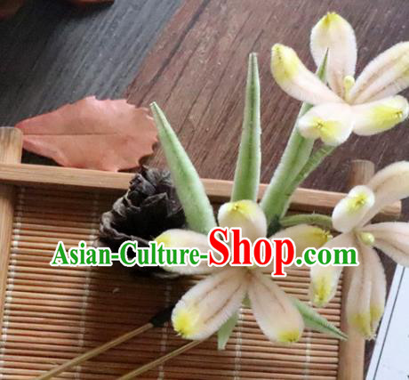China Classical Hanfu Velvet Orchids Hairpin Traditional Ancient Court Lady Hair Stick China Classical Hanfu Velvet Orchids Hairpin Traditional Ancient Court Lady Hair Stick