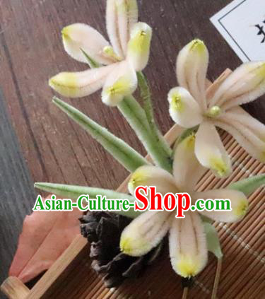 China Classical Hanfu Velvet Orchids Hairpin Traditional Ancient Court Lady Hair Stick China Classical Hanfu Velvet Orchids Hairpin Traditional Ancient Court Lady Hair Stick