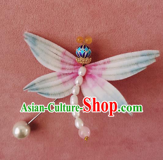 Handmade China Classical Velvet Dragonfly Brooch Traditional Cheongsam Pearls Accessories Handmade China Classical Velvet Dragonfly Brooch Traditional Cheongsam Pearls Accessories