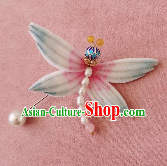 Handmade China Classical Velvet Dragonfly Brooch Traditional Cheongsam Pearls Accessories Handmade China Classical Velvet Dragonfly Brooch Traditional Cheongsam Pearls Accessories