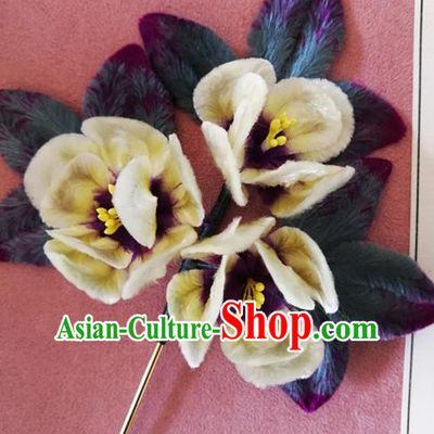 China Classical Hanfu Velvet Flowers Hairpin Traditional Ancient Palace Lady Yellow Plum Hair Stick