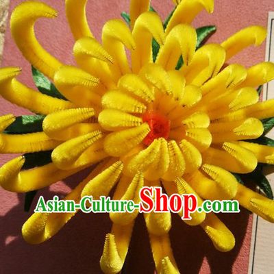 China Classical Hanfu Flowers Hairpin Traditional Ancient Palace Lady Yellow Velvet Chrysanthemum Hair Stick