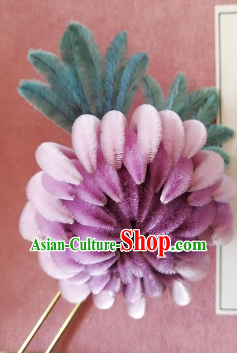 China Traditional Ancient Palace Lady Lilac Velvet Chrysanthemum Hair Stick Classical Hanfu Flowers Hairpin China Traditional Ancient Palace Lady Lilac Velvet Chrysanthemum Hair Stick Classical Hanfu Flowers Hairpin