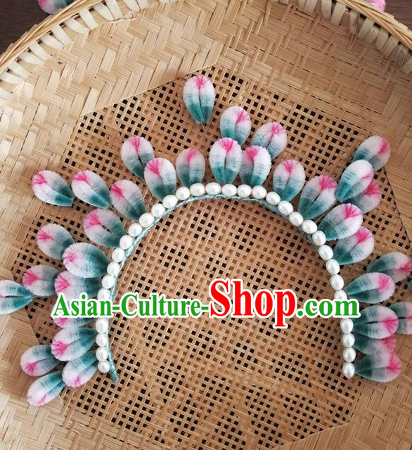 China Traditional Ancient Velvet Flowers Hair Crown Classical Hanfu Pearls Hairpin China Traditional Ancient Velvet Flowers Hair Crown Classical Hanfu Pearls Hairpin