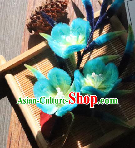 China Traditional Ancient Palace Lady Bamboo Hair Stick Classical Hanfu Blue Velvet Plum Hairpin China Traditional Ancient Palace Lady Bamboo Hair Stick Classical Hanfu Blue Velvet Plum Hairpin