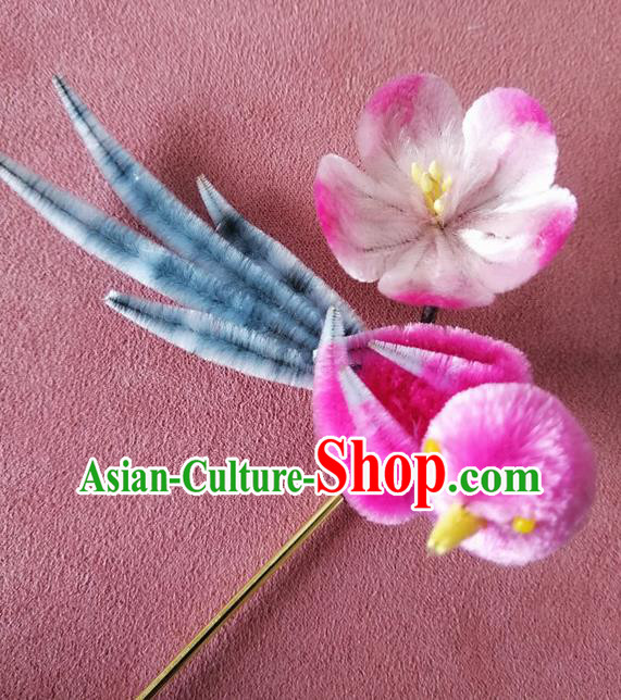 China Traditional Ancient Princess Velvet Hair Stick Classical Hanfu Rosy Magpie Plum Hairpin China Traditional Ancient Princess Velvet Hair Stick Classical Hanfu Rosy Magpie Plum Hairpin