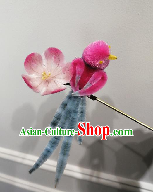 China Traditional Ancient Princess Velvet Hair Stick Classical Hanfu Rosy Magpie Plum Hairpin China Traditional Ancient Princess Velvet Hair Stick Classical Hanfu Rosy Magpie Plum Hairpin