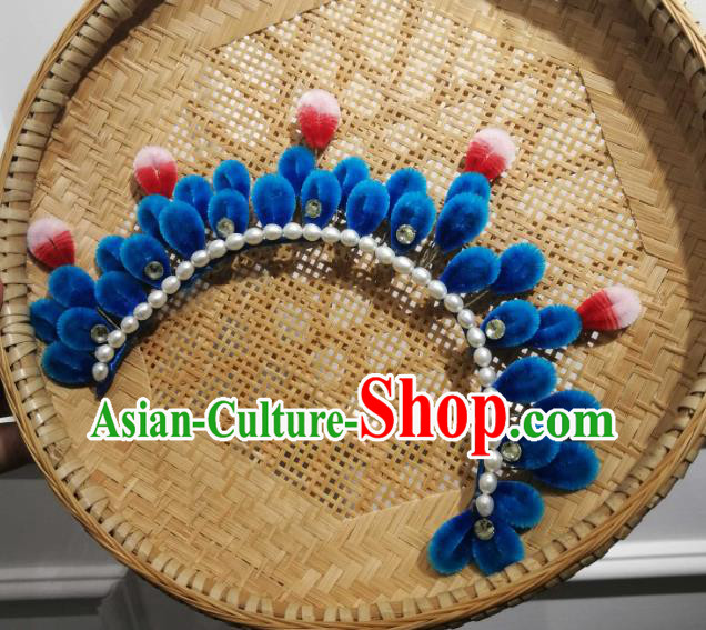 China Traditional Ancient Princess Pearls Hair Crown Classical Hanfu Royalblue Velvet Hairpin China Traditional Ancient Princess Pearls Hair Crown Classical Hanfu Royalblue Velvet Hairpin