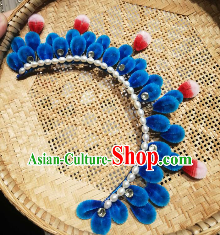 China Traditional Ancient Princess Pearls Hair Crown Classical Hanfu Royalblue Velvet Hairpin China Traditional Ancient Princess Pearls Hair Crown Classical Hanfu Royalblue Velvet Hairpin