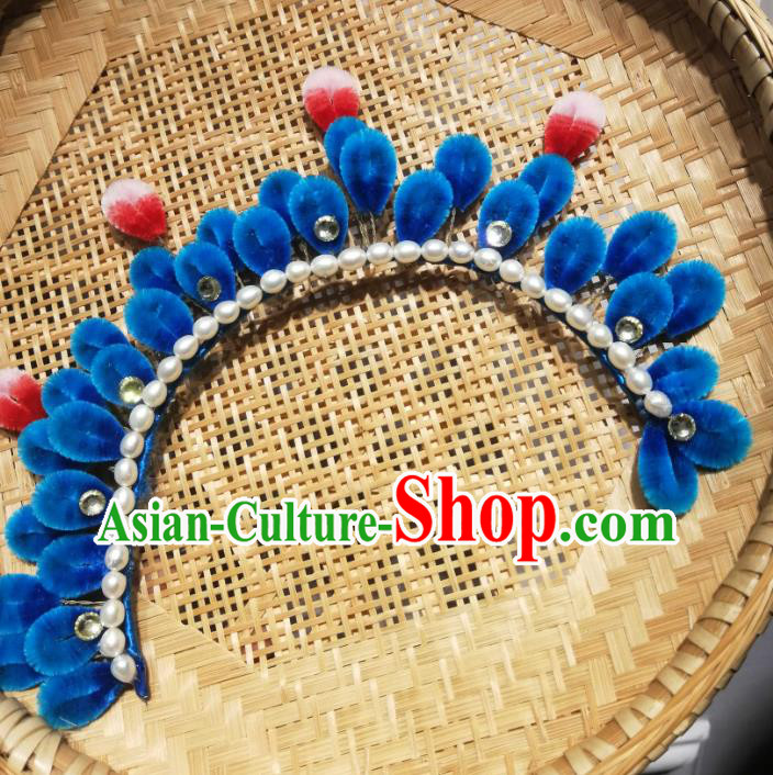 China Traditional Ancient Princess Pearls Hair Crown Classical Hanfu Royalblue Velvet Hairpin China Traditional Ancient Princess Pearls Hair Crown Classical Hanfu Royalblue Velvet Hairpin