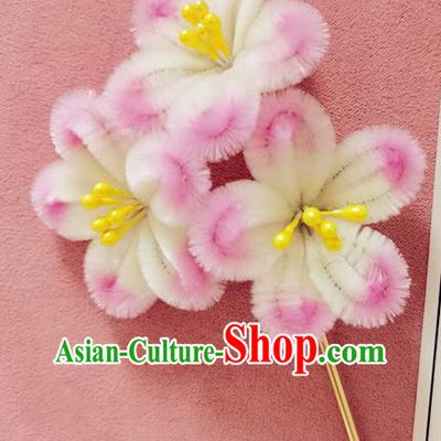 China Handmade Pink Flowers Hair Stick Traditional Hanfu Hair Accessories Classical Cheongsam Velvet Plum Blossom Hairpin