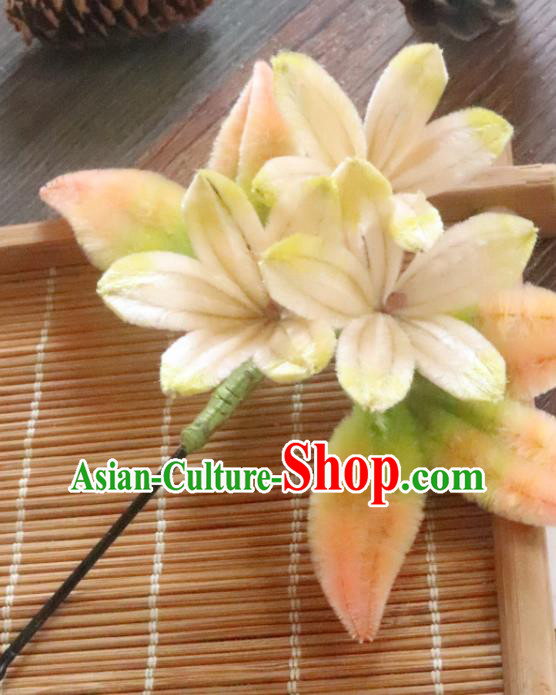 China Classical Hanfu Hairpin Traditional Ancient Palace Lady Velvet Flowers Hair Stick China Classical Hanfu Hairpin Traditional Ancient Palace Lady Velvet Flowers Hair Stick