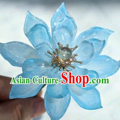 China Traditional Hanfu Blue Lotus Hair Stick Classical Cheongsam Hairpin