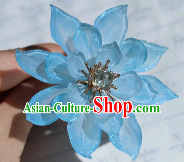 China Traditional Hanfu Blue Lotus Hair Stick Classical Cheongsam Hairpin China Traditional Hanfu Blue Lotus Hair Stick Classical Cheongsam Hairpin