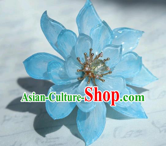 China Traditional Hanfu Blue Lotus Hair Stick Classical Cheongsam Hairpin China Traditional Hanfu Blue Lotus Hair Stick Classical Cheongsam Hairpin