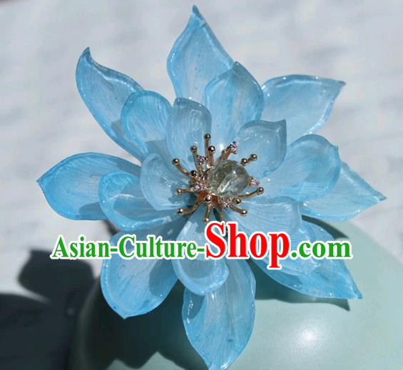 China Traditional Hanfu Blue Lotus Hair Stick Classical Cheongsam Hairpin China Traditional Hanfu Blue Lotus Hair Stick Classical Cheongsam Hairpin
