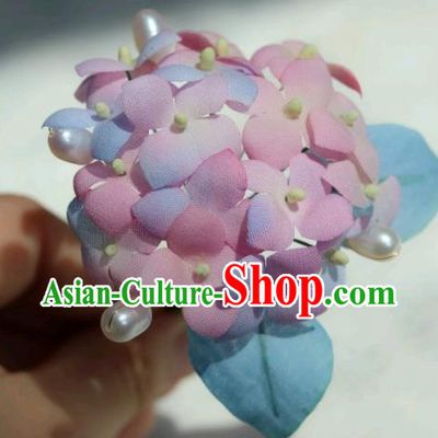 China Classical Cheongsam Pink Hydrangea Hairpin Traditional Hanfu Silk Flowers Hair Stick