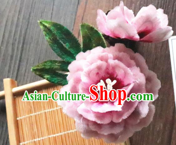 China Classical Hanfu Pink Flower Hairpin Traditional Ancient Palace Lady Velvet Peony Hair Stick China Classical Hanfu Pink Flower Hairpin Traditional Ancient Palace Lady Velvet Peony Hair Stick