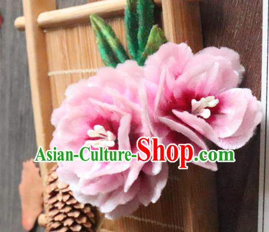 China Classical Hanfu Pink Flower Hairpin Traditional Ancient Palace Lady Velvet Peony Hair Stick China Classical Hanfu Pink Flower Hairpin Traditional Ancient Palace Lady Velvet Peony Hair Stick