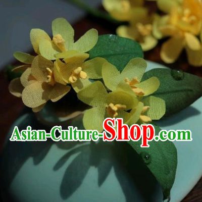China Classical Cheongsam Hairpin Traditional Hanfu Yellow Silk Osmanthus Hair Stick