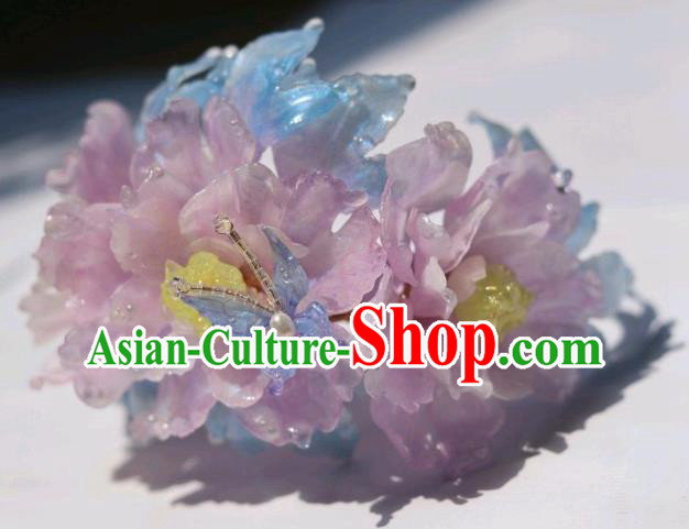 China Classical Hanfu Hairpin Traditional Ancient Princess Pink Peony Hair Crown China Classical Hanfu Hairpin Traditional Ancient Princess Pink Peony Hair Crown