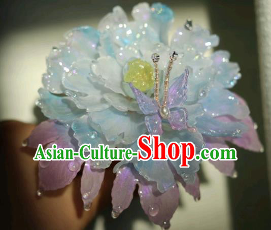 China Classical Hanfu Blue Peony Hairpin Traditional Ancient Princess Hair Stick China Classical Hanfu Blue Peony Hairpin Traditional Ancient Princess Hair Stick