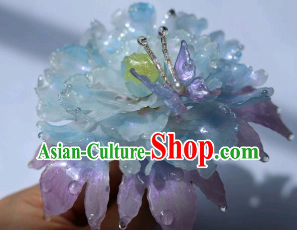 China Classical Hanfu Blue Peony Hairpin Traditional Ancient Princess Hair Stick China Classical Hanfu Blue Peony Hairpin Traditional Ancient Princess Hair Stick