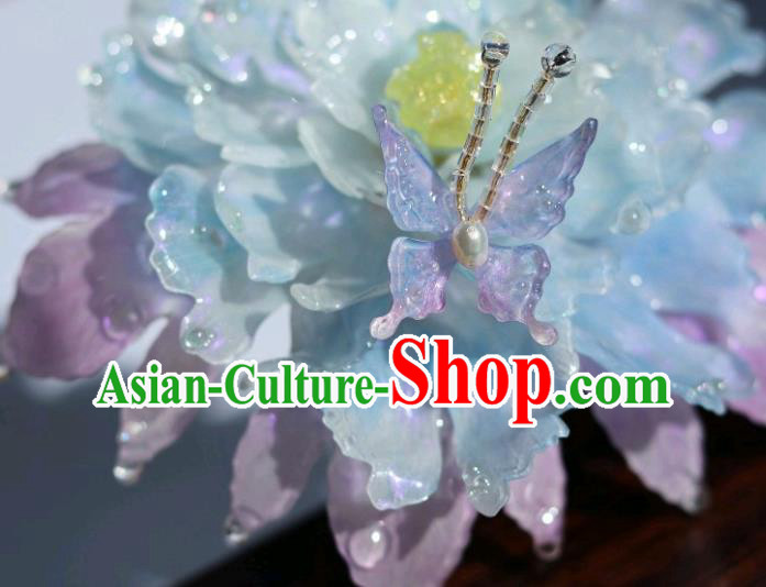 China Classical Hanfu Blue Peony Hairpin Traditional Ancient Princess Hair Stick China Classical Hanfu Blue Peony Hairpin Traditional Ancient Princess Hair Stick