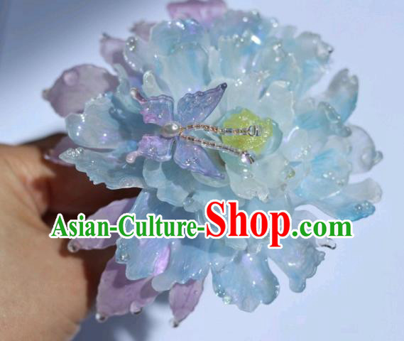 China Classical Hanfu Blue Peony Hairpin Traditional Ancient Princess Hair Stick China Classical Hanfu Blue Peony Hairpin Traditional Ancient Princess Hair Stick