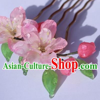 China Classical Hanfu Flowers Hairpin Traditional Ancient Princess Pink Begonia Hair Comb