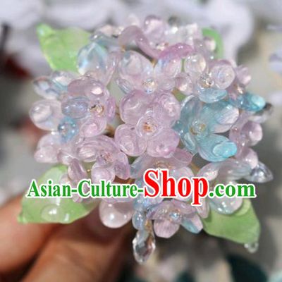 China Classical Ming Dynasty Hanfu Hairpin Traditional Ancient Princess Pink Hydrangea Hair Stick