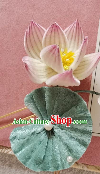 China Handmade Pink Velvet Lotus Hair Stick Traditional Hanfu Hair Accessories Classical Hairpin China Handmade Pink Velvet Lotus Hair Stick Traditional Hanfu Hair Accessories Classical Hairpin