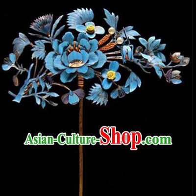 China Ancient Empress Velvet Peony Hairpin Traditional Hanfu Hair Accessories Handmade Qing Dynasty Hair Stick