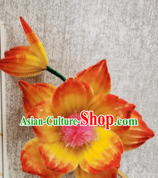 China Classical Velvet Hair Stick Handmade Hair Accessories Traditional Cheongsam Orange Lotus Hairpin China Classical Velvet Hair Stick Handmade Hair Accessories Traditional Cheongsam Orange Lotus Hairpin