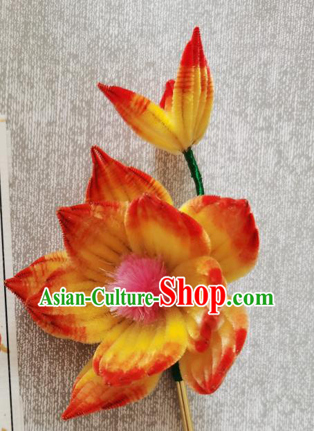 China Classical Velvet Hair Stick Handmade Hair Accessories Traditional Cheongsam Orange Lotus Hairpin China Classical Velvet Hair Stick Handmade Hair Accessories Traditional Cheongsam Orange Lotus Hairpin