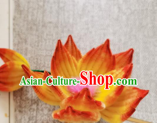 China Classical Velvet Hair Stick Handmade Hair Accessories Traditional Cheongsam Orange Lotus Hairpin China Classical Velvet Hair Stick Handmade Hair Accessories Traditional Cheongsam Orange Lotus Hairpin