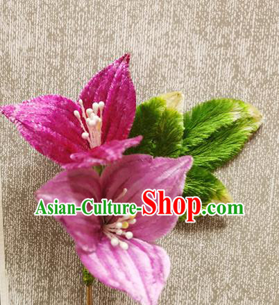 China Traditional Cheongsam Purple Velvet Hairpin Handmade Hair Accessories Classical Flowers Hair Stick