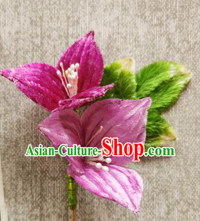 China Traditional Cheongsam Purple Velvet Hairpin Handmade Hair Accessories Classical Flowers Hair Stick