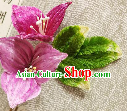 China Traditional Cheongsam Purple Velvet Hairpin Handmade Hair Accessories Classical Flowers Hair Stick