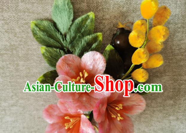 China Handmade Hair Accessories Classical Pink Flowers Hair Stick Traditional Cheongsam Velvet Hairpin China Handmade Hair Accessories Classical Pink Flowers Hair Stick Traditional Cheongsam Velvet Hairpin