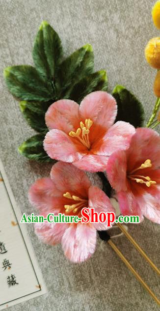 China Handmade Hair Accessories Classical Pink Flowers Hair Stick Traditional Cheongsam Velvet Hairpin China Handmade Hair Accessories Classical Pink Flowers Hair Stick Traditional Cheongsam Velvet Hairpin
