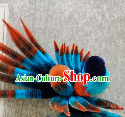 China Classical Blue Phoenix Hair Stick Traditional Cheongsam Velvet Hairpin Handmade Hair Accessories China Classical Blue Phoenix Hair Stick Traditional Cheongsam Velvet Hairpin Handmade Hair Accessories