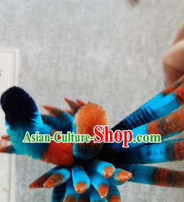 China Classical Blue Phoenix Hair Stick Traditional Cheongsam Velvet Hairpin Handmade Hair Accessories China Classical Blue Phoenix Hair Stick Traditional Cheongsam Velvet Hairpin Handmade Hair Accessories