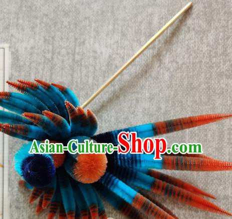 China Classical Blue Phoenix Hair Stick Traditional Cheongsam Velvet Hairpin Handmade Hair Accessories China Classical Blue Phoenix Hair Stick Traditional Cheongsam Velvet Hairpin Handmade Hair Accessories